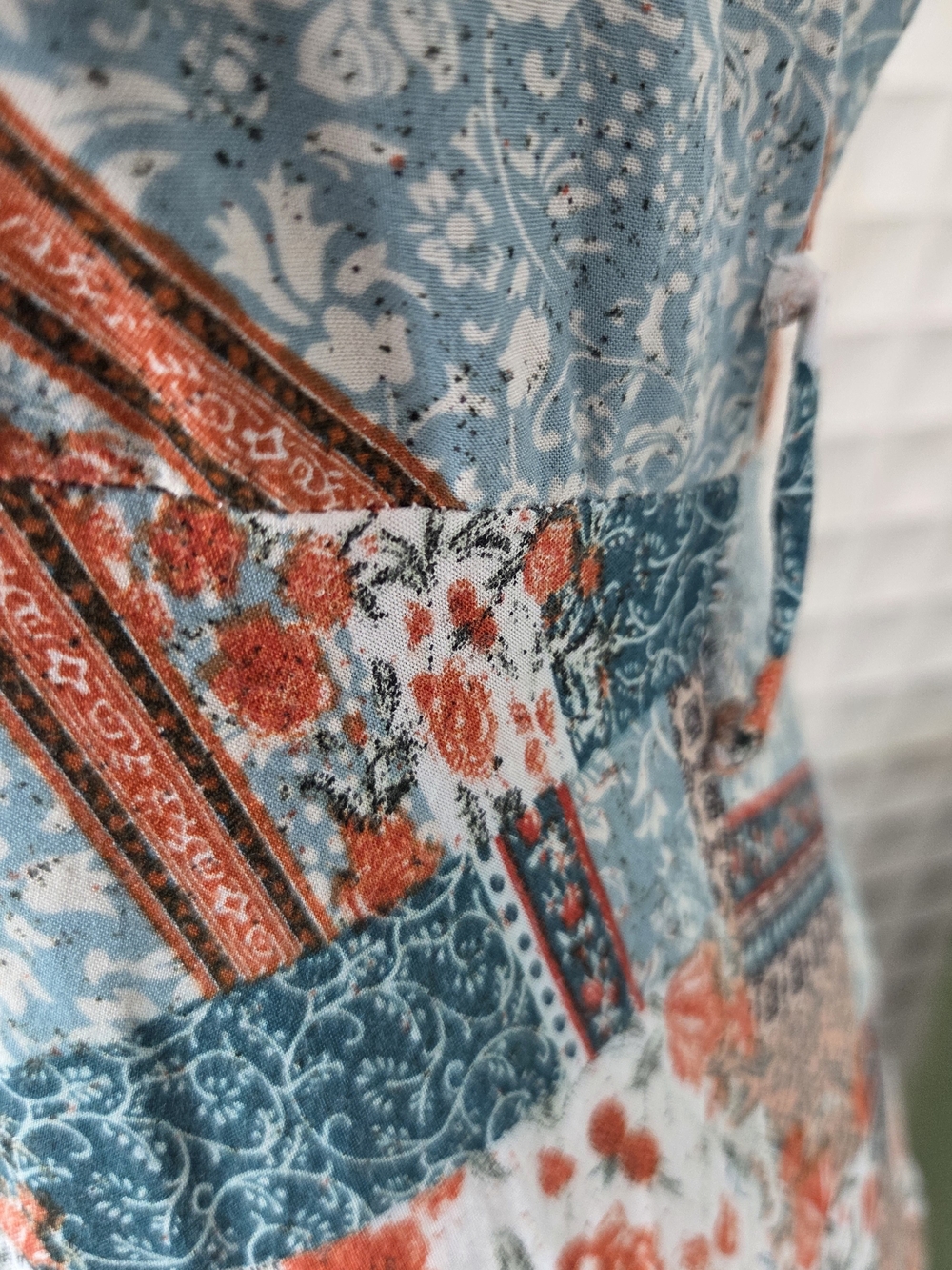 Jaase Patchwork Floral Tiered Midi Dress Boho Long Sleeve Teal Orange Size Small - Picture 4 of 10